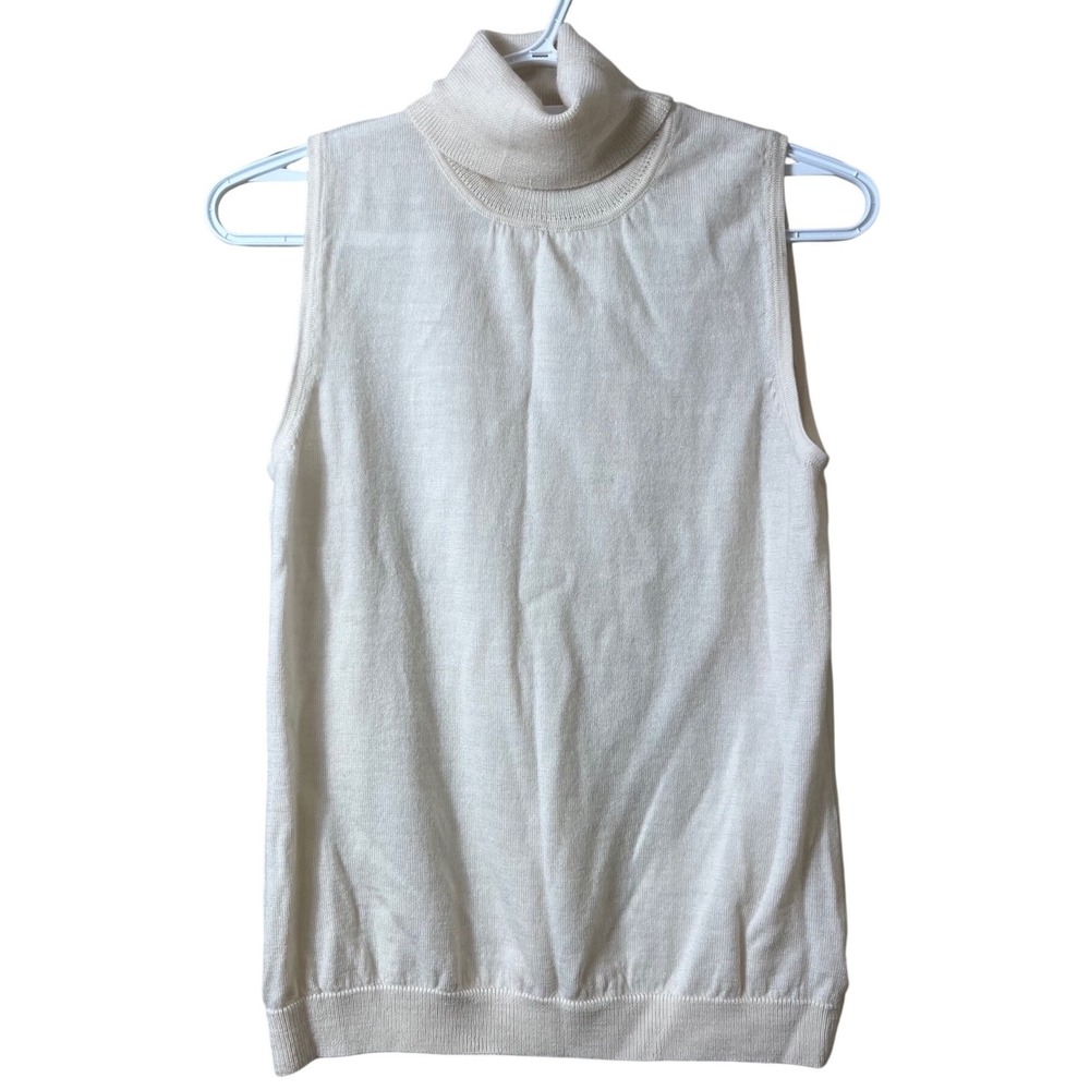 JG Hook Merino Wool Sleeveless Turtleneck Sweater Cream Ivory Shell Size M Quiet